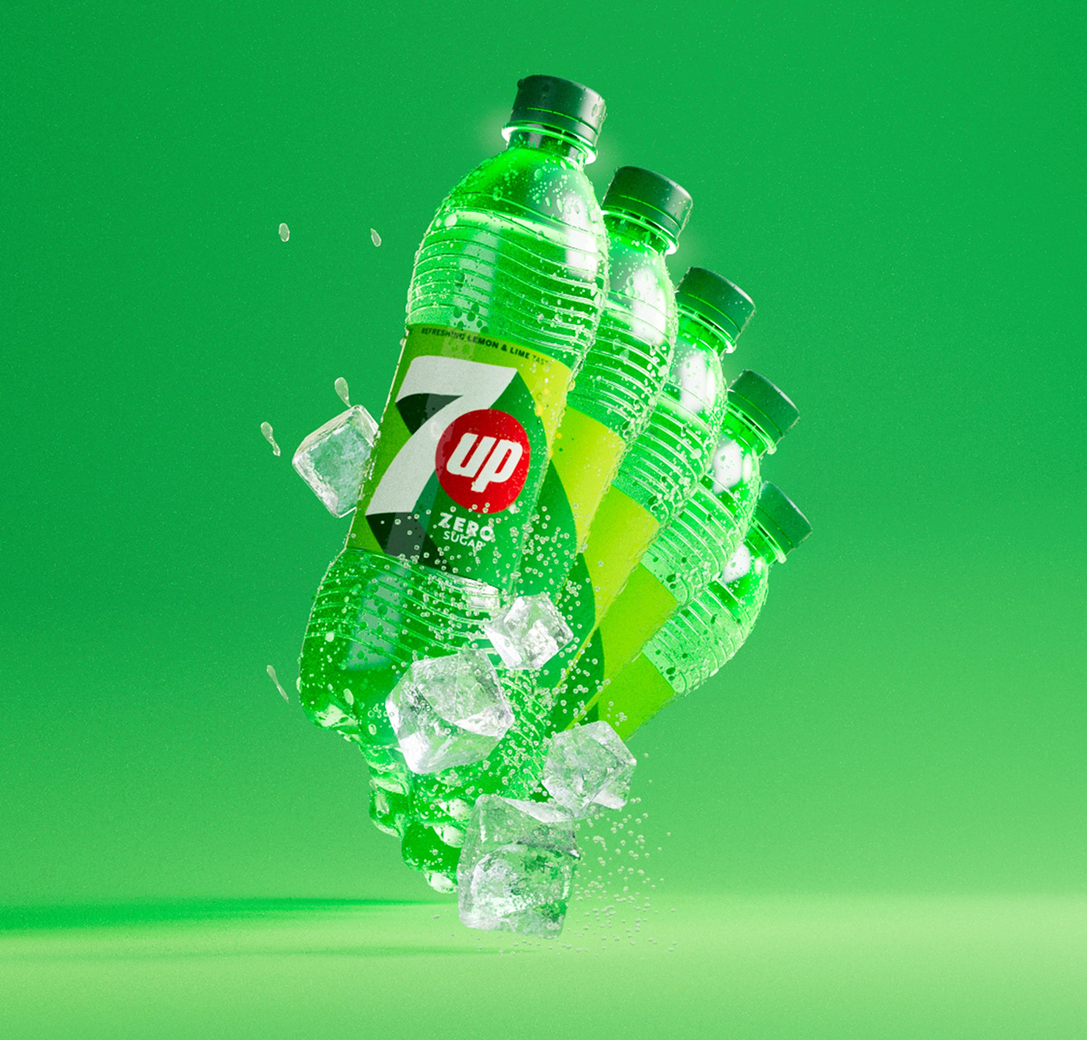 7UP bottles on green